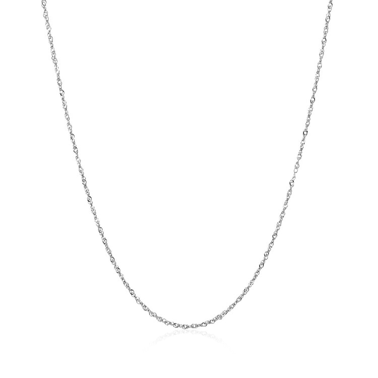 14k White Gold Singapore Chain 0.8mm (0.81 mm) in a sleek high-contrast midnight luxury editorial style